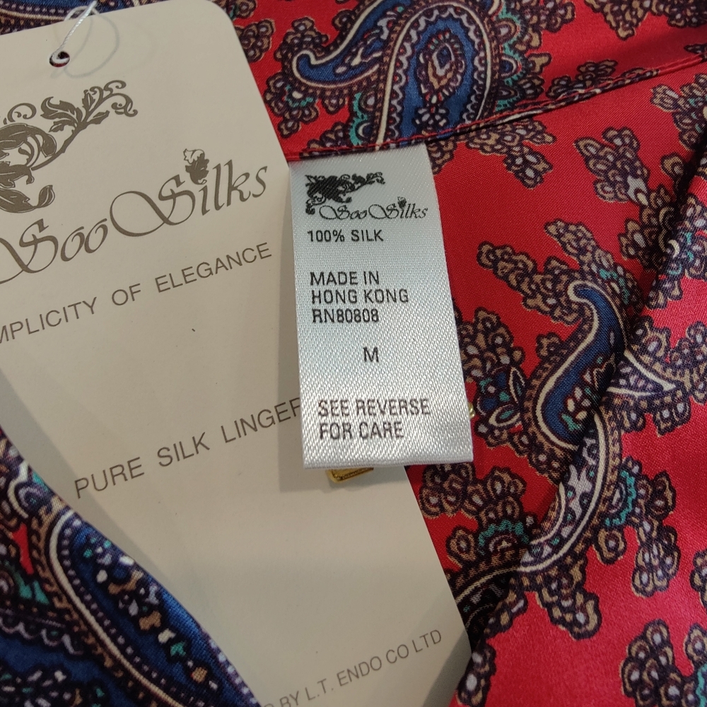 NWT Silk Pajama Set- Short Sleeves + Pants | Men's Vintage Asian Print PJ - Picture 4 of 8